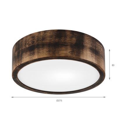Taklampa OAK SMOKY 1xE27/15W/230V ø 27,5 cm ek/mörkbrun