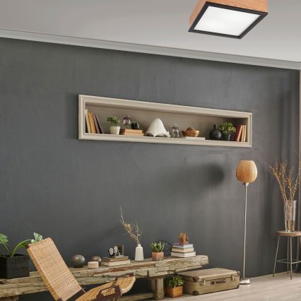 Taklampa OAK SQUARE 2xE27/15W/230V 31x31 cm ek/svart