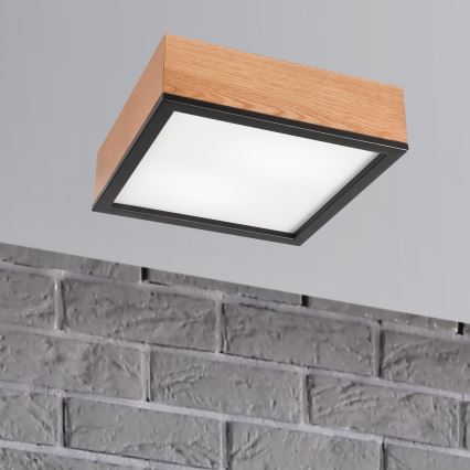 Taklampa OAK SQUARE 2xE27/15W/230V 31x31 cm ek/svart