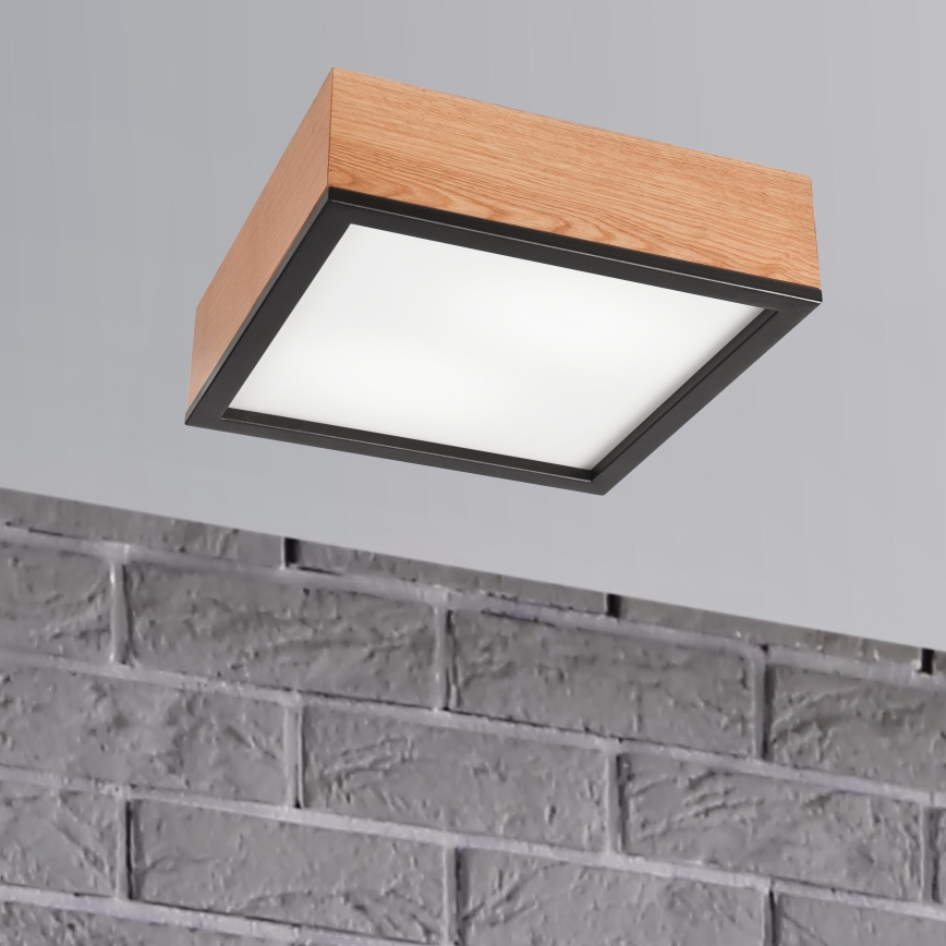 Taklampa OAK SQUARE 2xE27/15W/230V 31x31 cm ek/svart