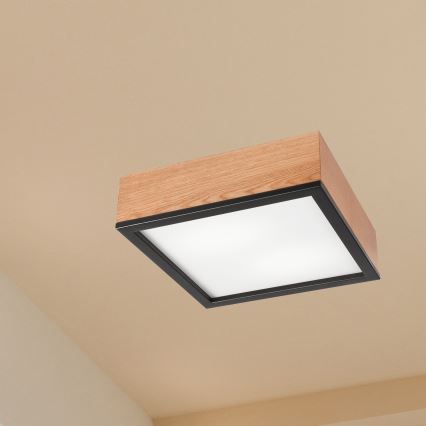 Taklampa OAK SQUARE 2xE27/15W/230V 31x31 cm ek/svart