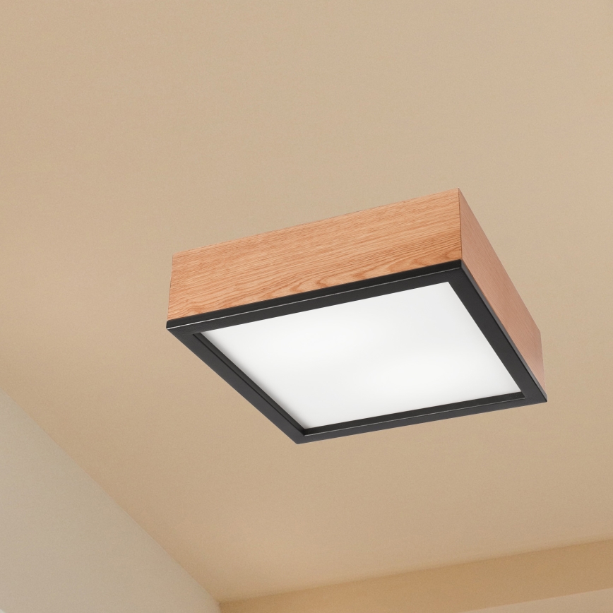 Taklampa OAK SQUARE 2xE27/15W/230V 31x31 cm ek/svart