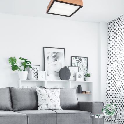 Taklampa OAK SQUARE 4xE27/15W/230V 39x39 cm ek/svart