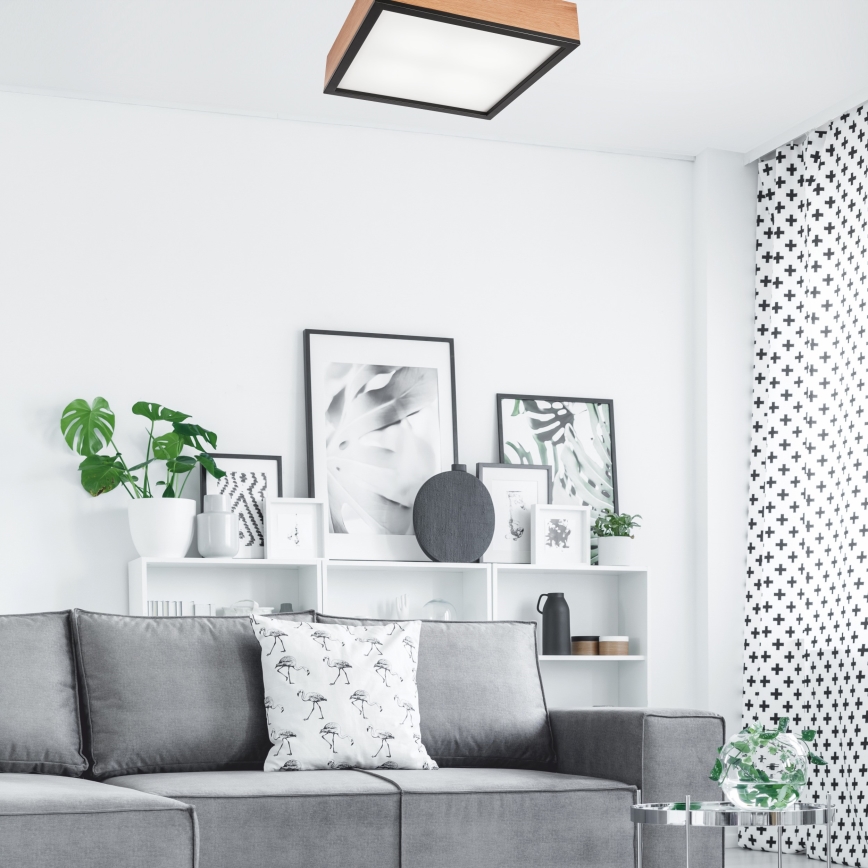 Taklampa OAK SQUARE 4xE27/15W/230V 39x39 cm ek/svart