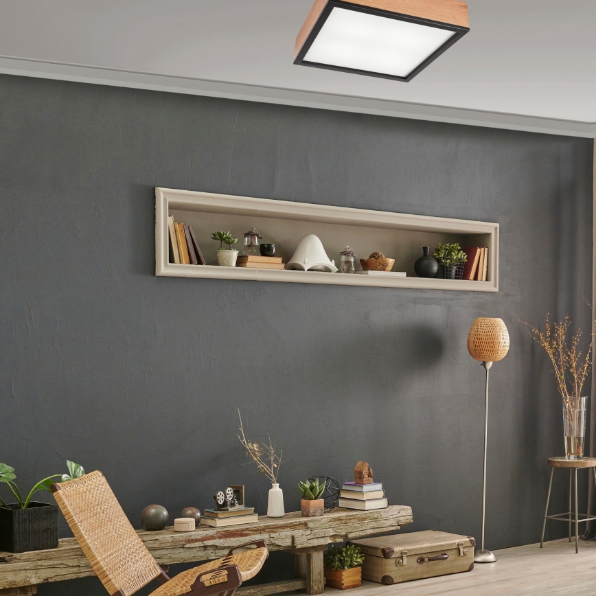 Taklampa OAK SQUARE 4xE27/15W/230V 39x39 cm ek/svart