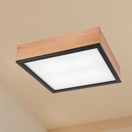 Taklampa OAK SQUARE 4xE27/15W/230V 39x39 cm ek/svart