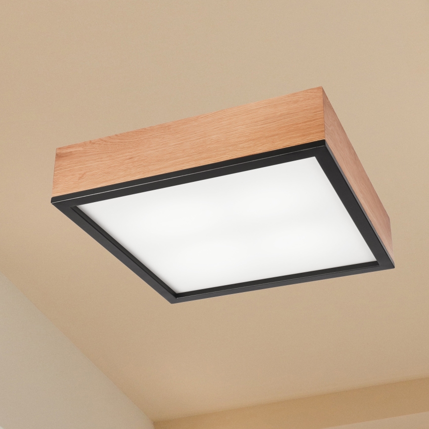 Taklampa OAK SQUARE 4xE27/15W/230V 39x39 cm ek/svart