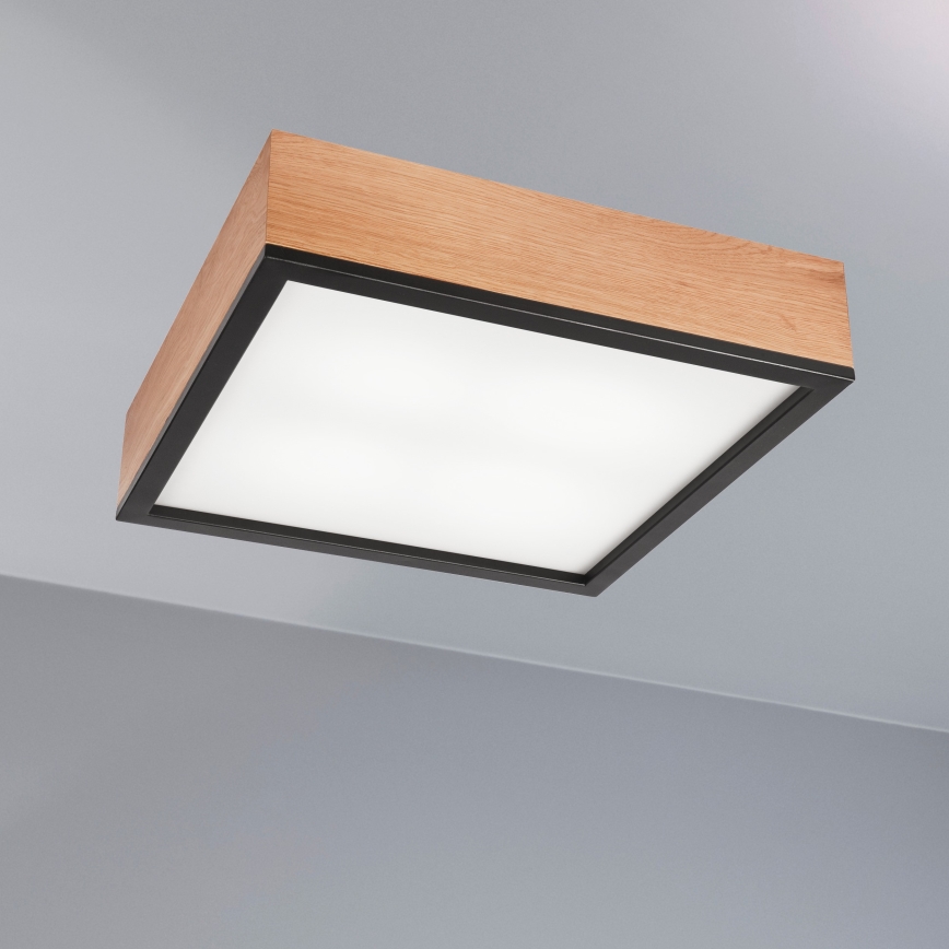 Taklampa OAK SQUARE 4xE27/15W/230V 39x39 cm ek/svart