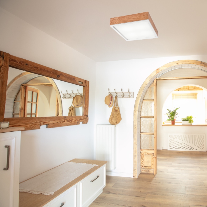Taklampa OAK SQUARE 4xE27/15W/230V 39x39 cm ek/vit