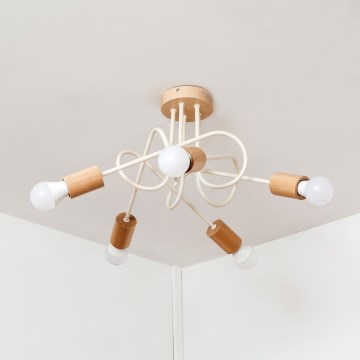 Taklampa OXFORD 5xE27/15W/230V furu/krämvit