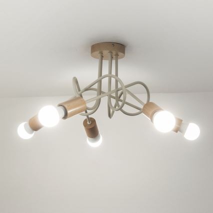 Taklampa OXFORD 5xE27/15W/230V furu/krämvit