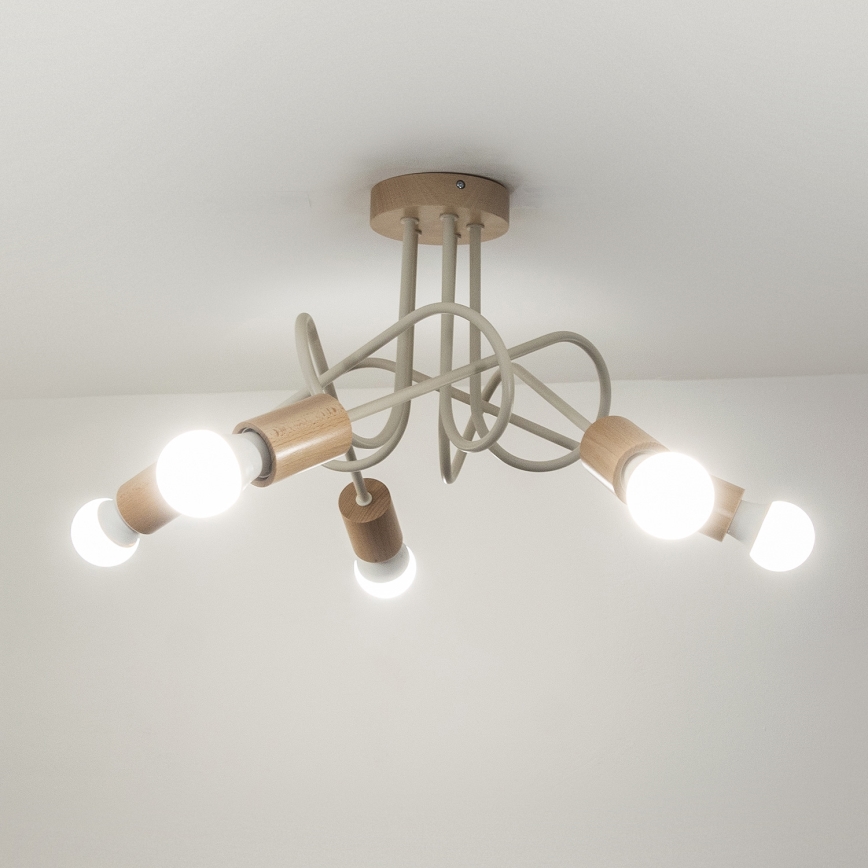 Taklampa OXFORD 5xE27/15W/230V furu/krämvit