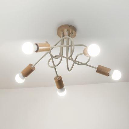 Taklampa OXFORD 5xE27/15W/230V furu/krämvit