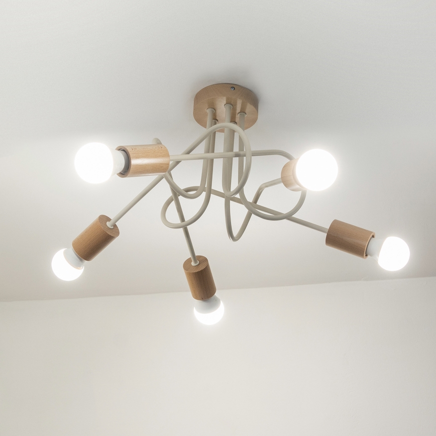 Taklampa OXFORD 5xE27/15W/230V furu/krämvit