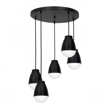 Taklampa på kabel CARYON 5xE14/60W/230V svart rund