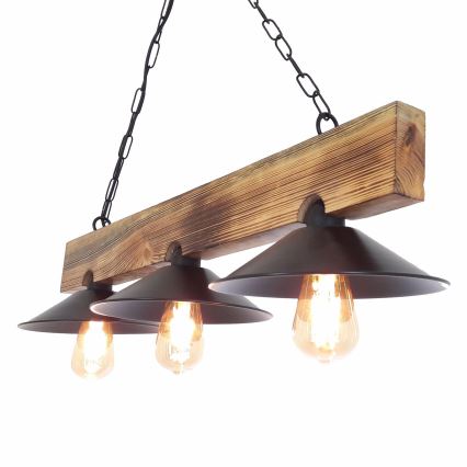 Taklampa på kabel HEPSI 3xE27/40W/230V gran/valnöt