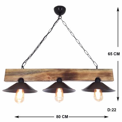 Taklampa på kabel HEPSI 3xE27/40W/230V gran/valnöt