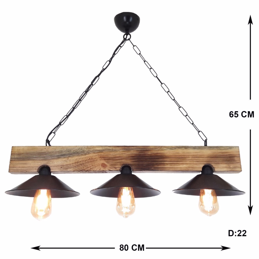 Taklampa på kabel HEPSI 3xE27/40W/230V gran/valnöt