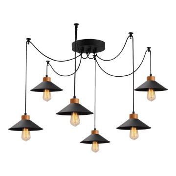 Taklampa på kabel MANAVGAT 6xE27/40W/230V – spindeldesign, svart/brun