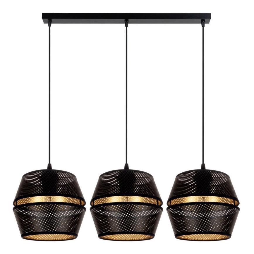 Taklampa på kabel PARIS 3xE27/60W/230V svart/guld