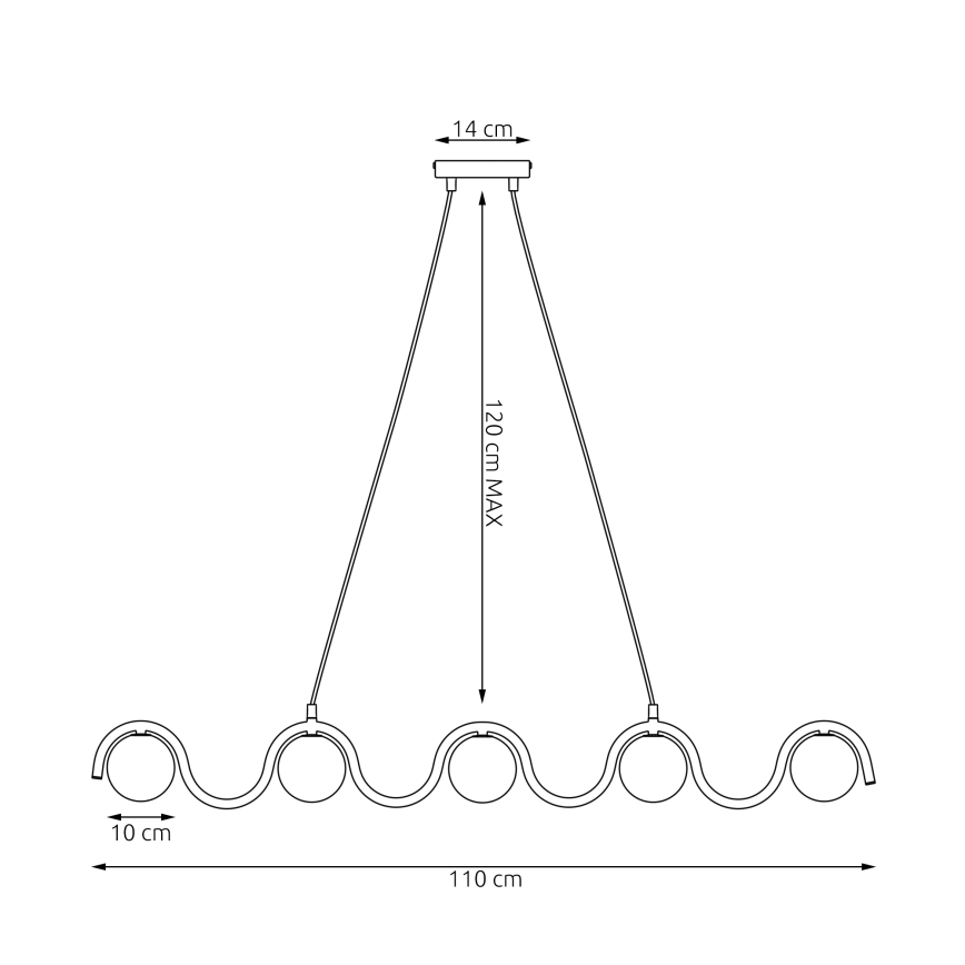Taklampa på kabel SINUS 5xG9/8W/230V svart