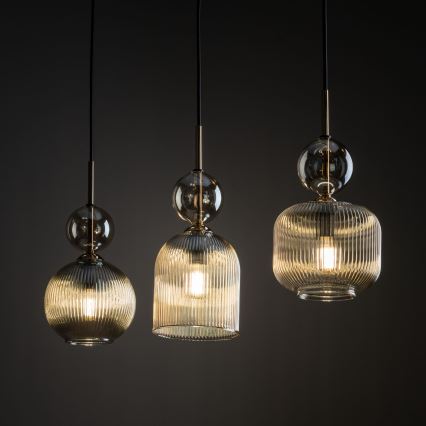 Taklampa på kabel SOPHIA 3xE14/10W/230V svart/rökbeige