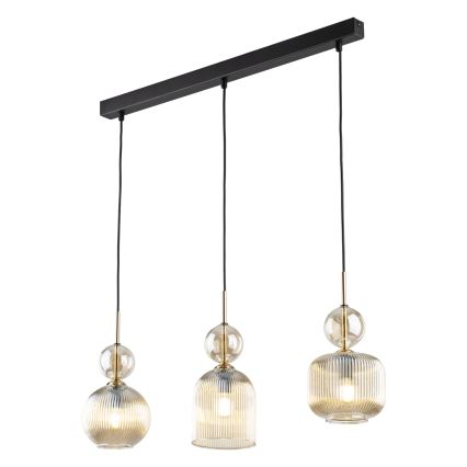 Taklampa på kabel SOPHIA 3xE14/10W/230V svart/rökbeige