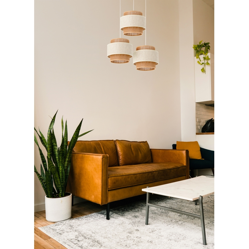 Taklampa på sladd BOHO 3xE27/60W/230V krämvit/jute