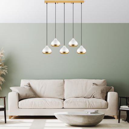 Taklampa på sladd YILDO 5xE27/40W/230V vit/guld
