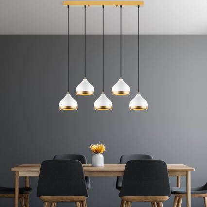 Taklampa på sladd YILDO 5xE27/40W/230V vit/guld