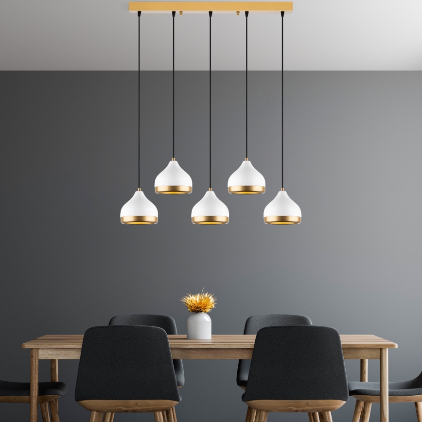 Taklampa på sladd YILDO 5xE27/40W/230V vit/guld