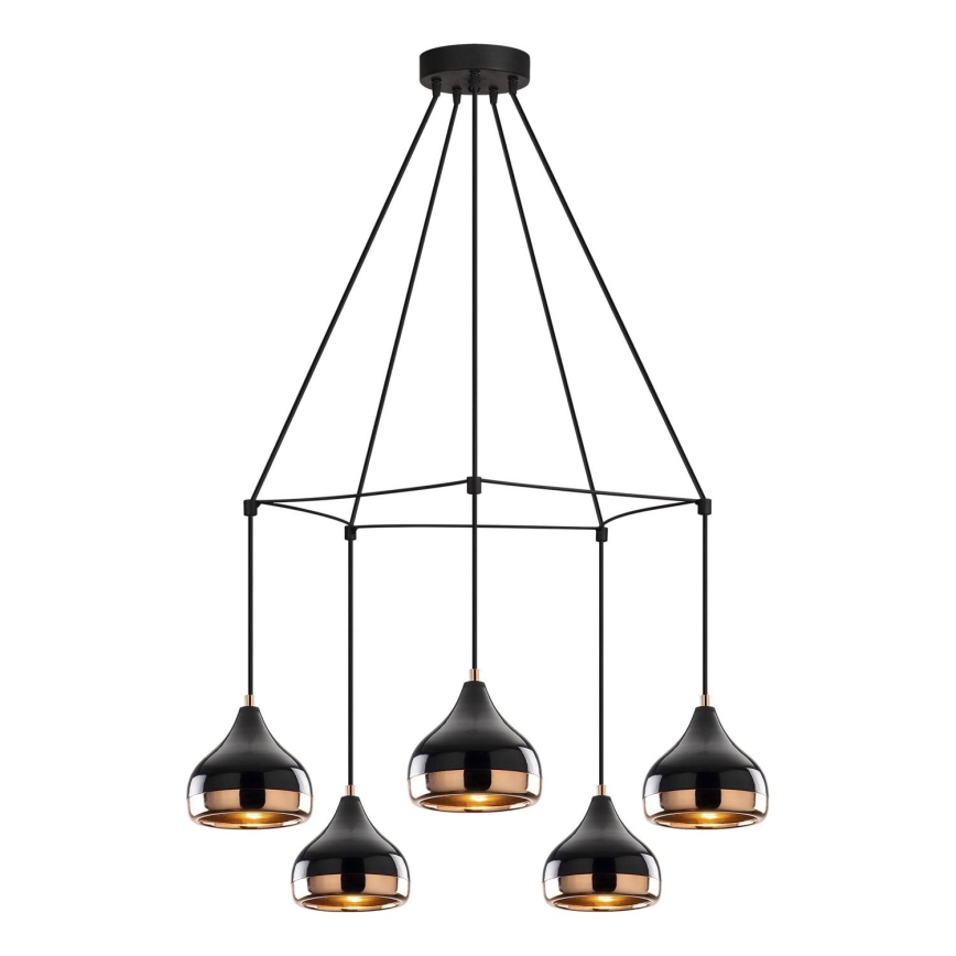 Taklampa på snöre YILDO 5xE27/40W/230V svart/koppar