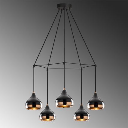 Taklampa på snöre YILDO 5xE27/40W/230V svart/koppar