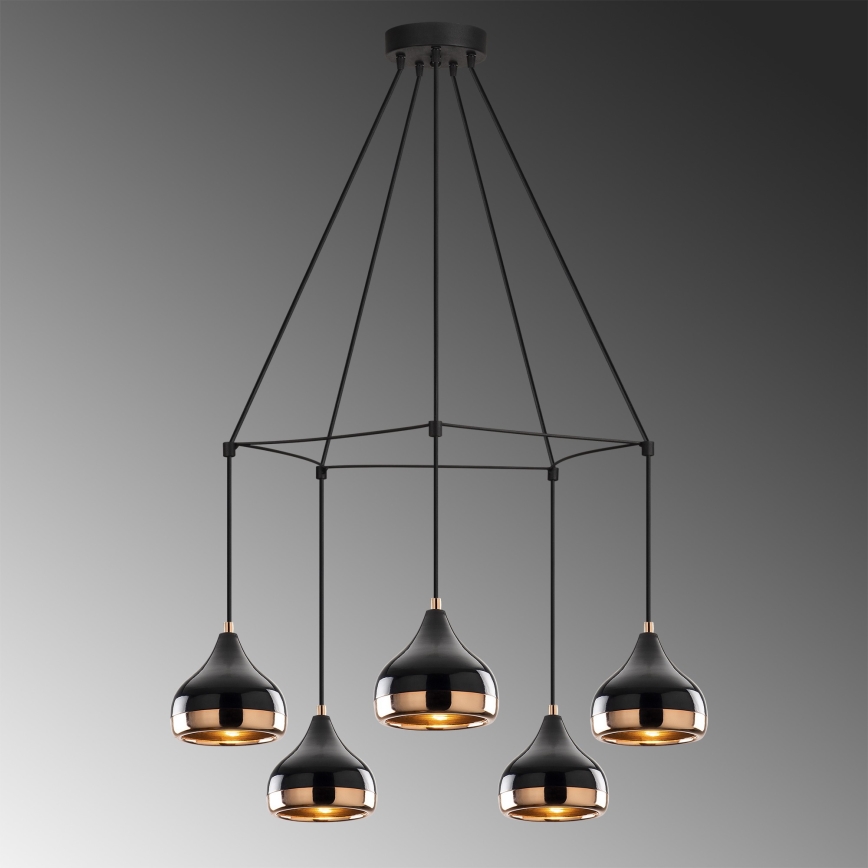 Taklampa på snöre YILDO 5xE27/40W/230V svart/koppar