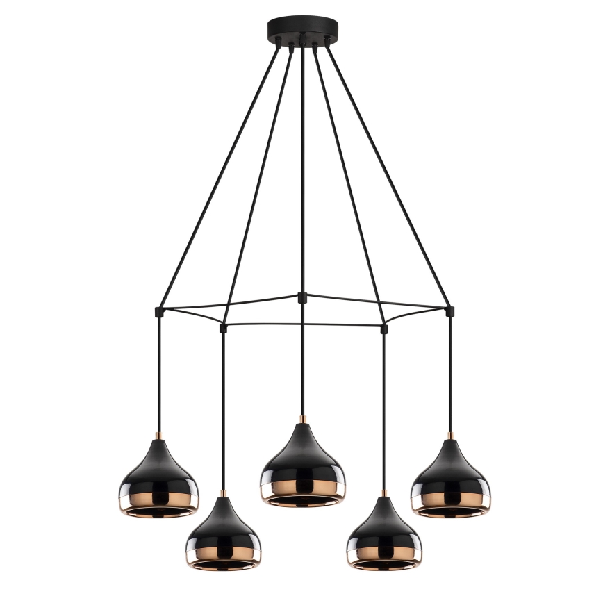 Taklampa på snöre YILDO 5xE27/40W/230V svart/koppar