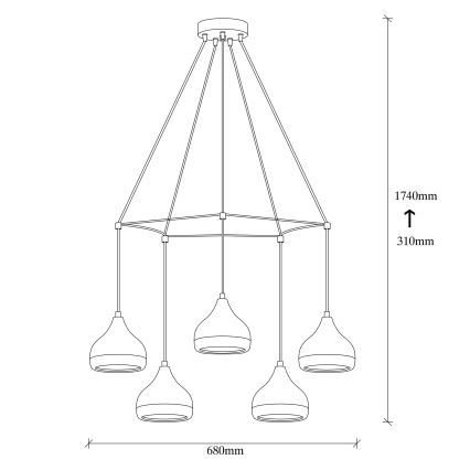 Taklampa på snöre YILDO 5xE27/40W/230V svart/koppar