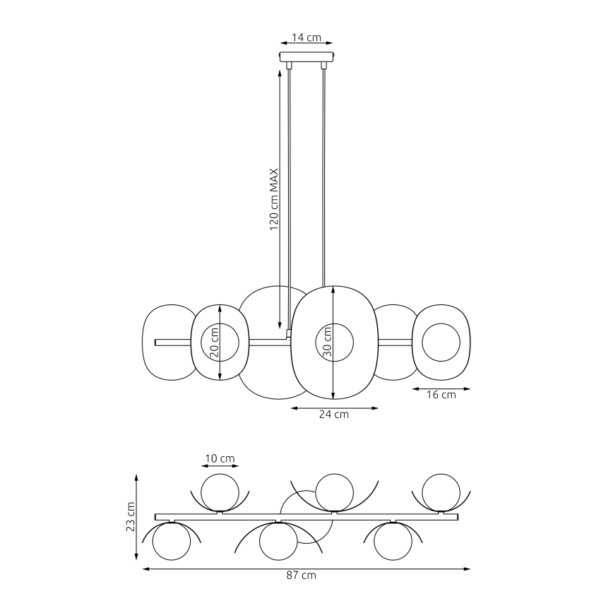 Taklampa på vajer ELEMENTI 6xG9/8W/230V grå