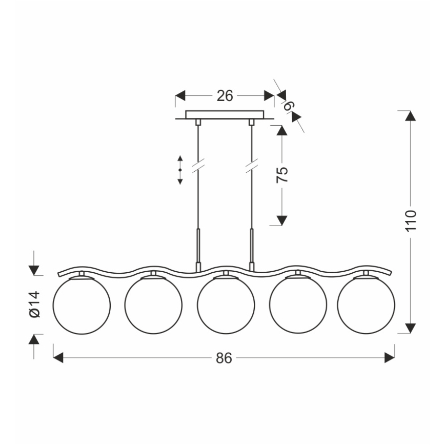 Taklampa på vajer LUMOS 5xG9/20W/230V rökig svart