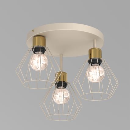 Taklampa PARKLA 3xE27/15W/230V beige/guld