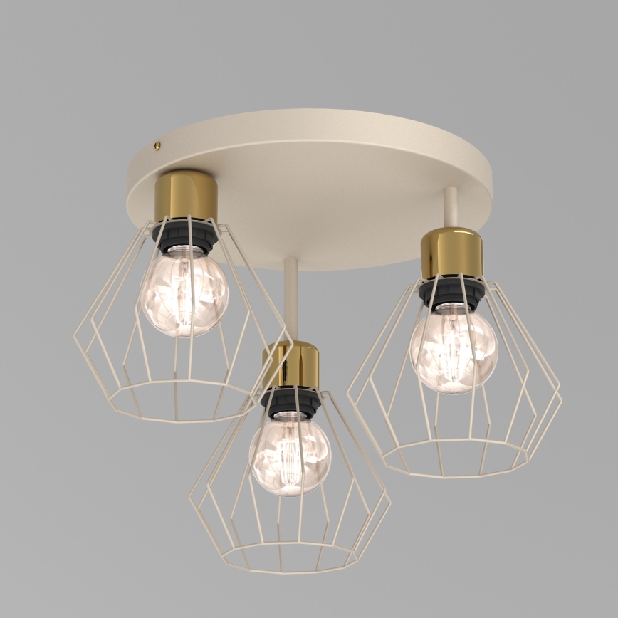 Taklampa PARKLA 3xE27/15W/230V beige/guld