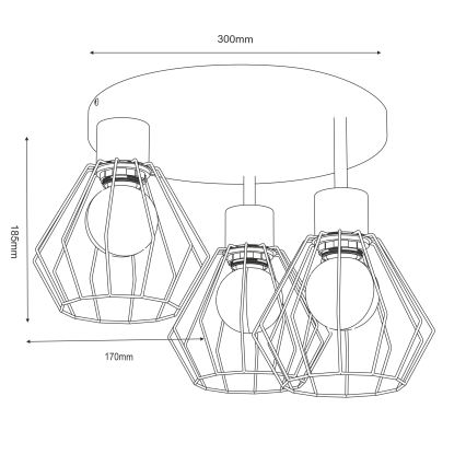 Taklampa PARKLA 3xE27/15W/230V beige/guld