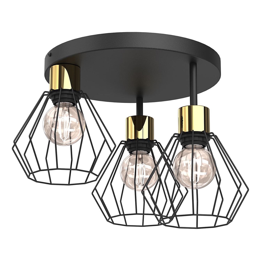 Taklampa PARKLA 3xE27/15W/230V svart/guld