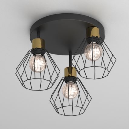 Taklampa PARKLA 3xE27/15W/230V svart/guld