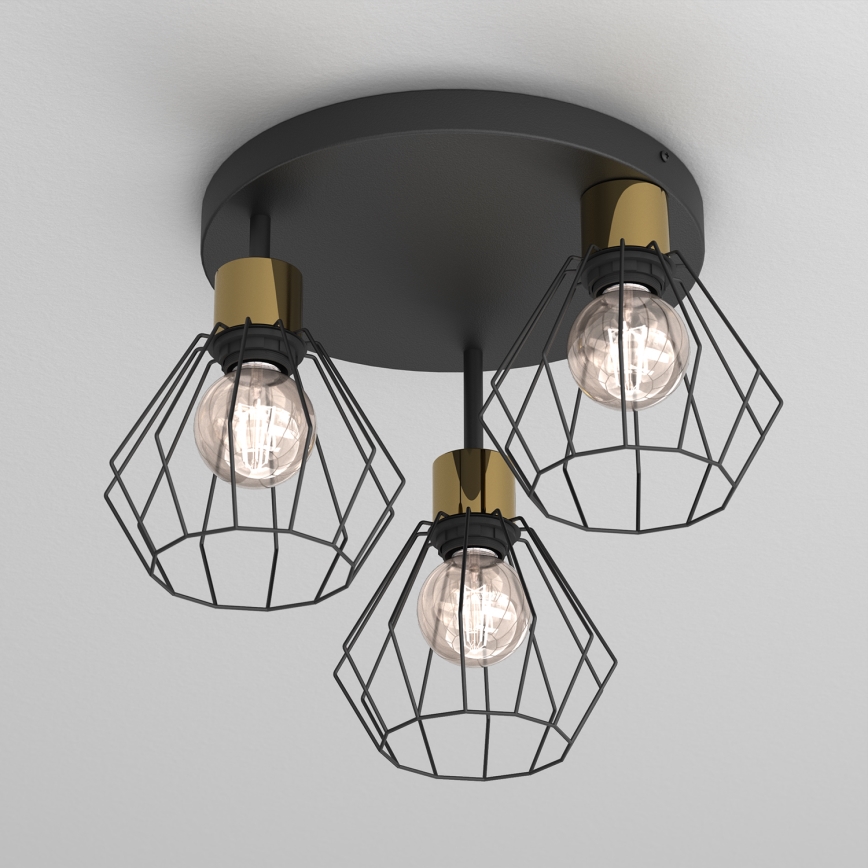 Taklampa PARKLA 3xE27/15W/230V svart/guld