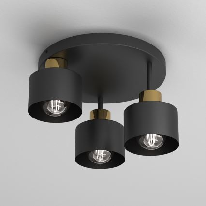 Taklampa PARKLA 3xE27/15W/230V svart/guld