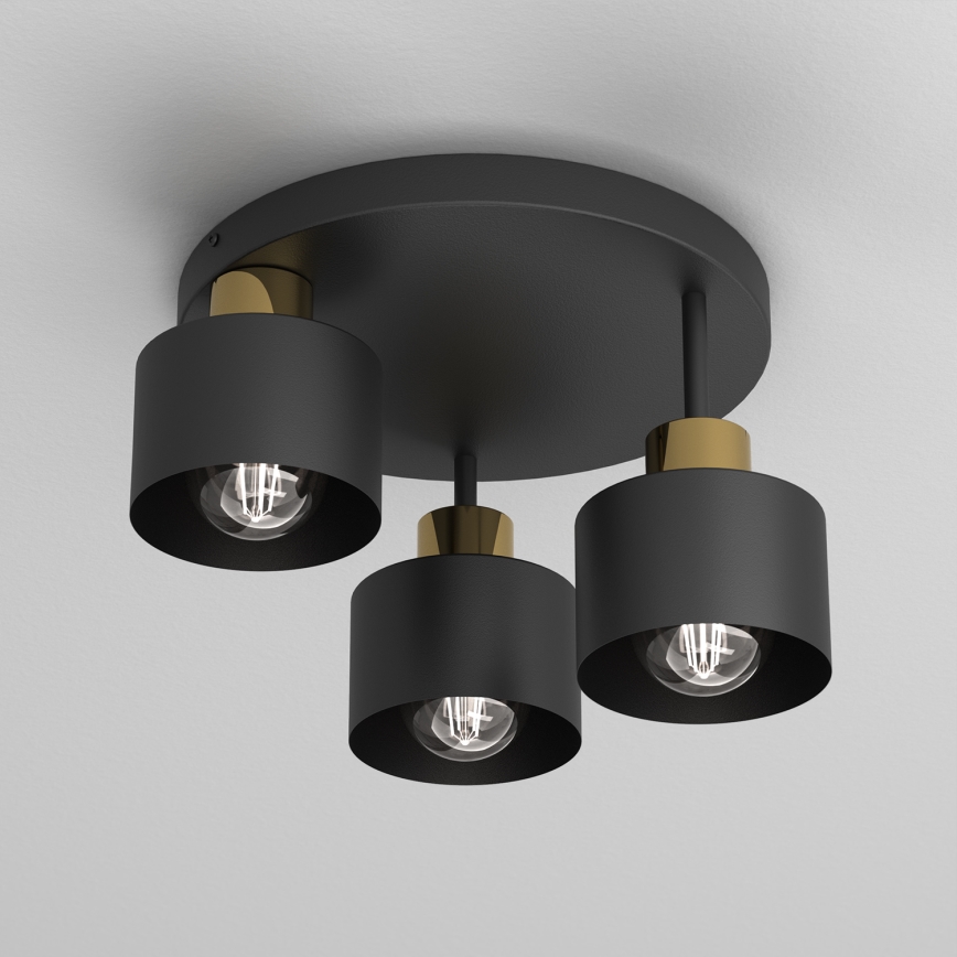Taklampa PARKLA 3xE27/15W/230V svart/guld