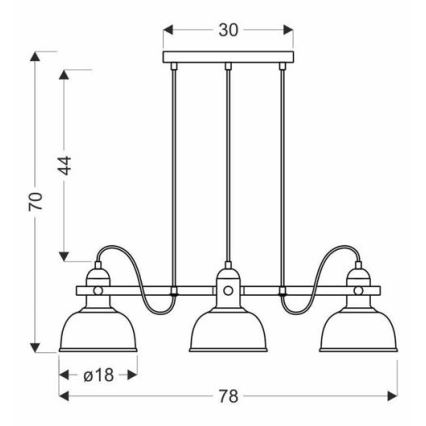Taklampa på kabel RENO 3xE27/40W/230V svart/brun