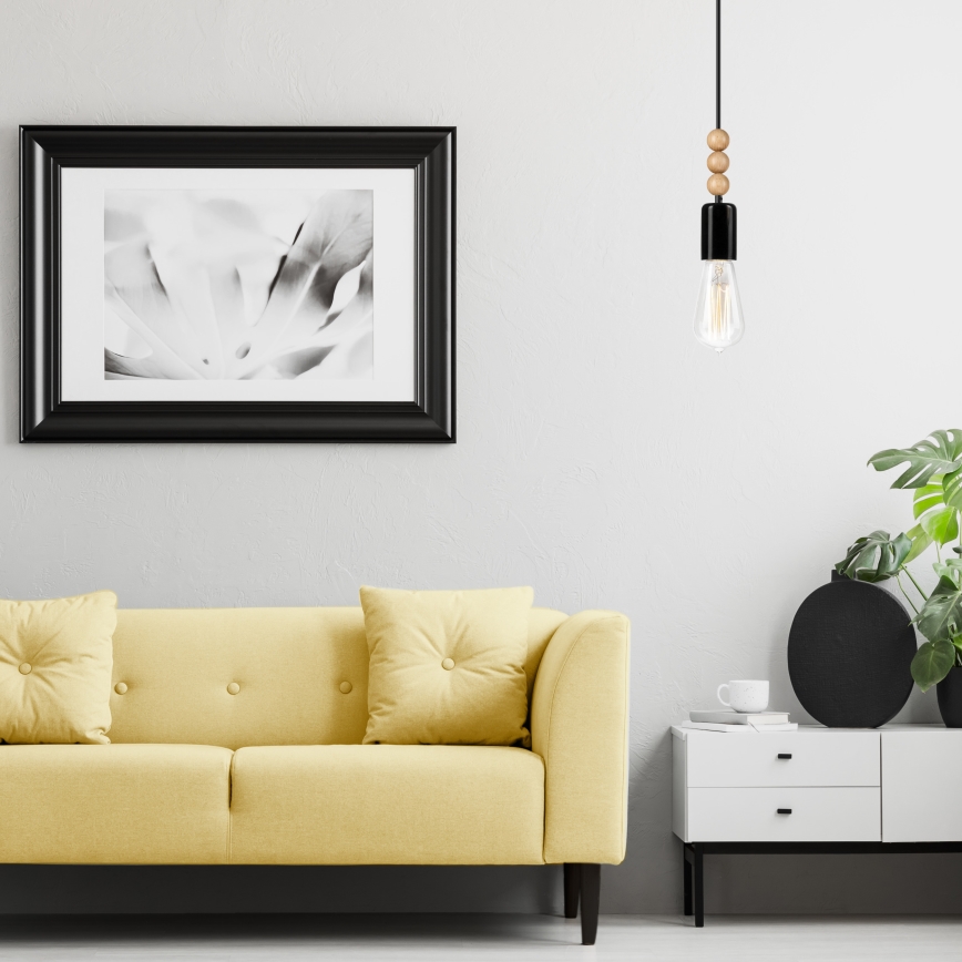 Taklampa på kabel SIMON 1xE27/60W/230V svart/bok