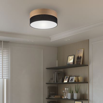 Taklampa SIRJA WOOD 1xE27/15W/230V diameter 35 cm svart/ek