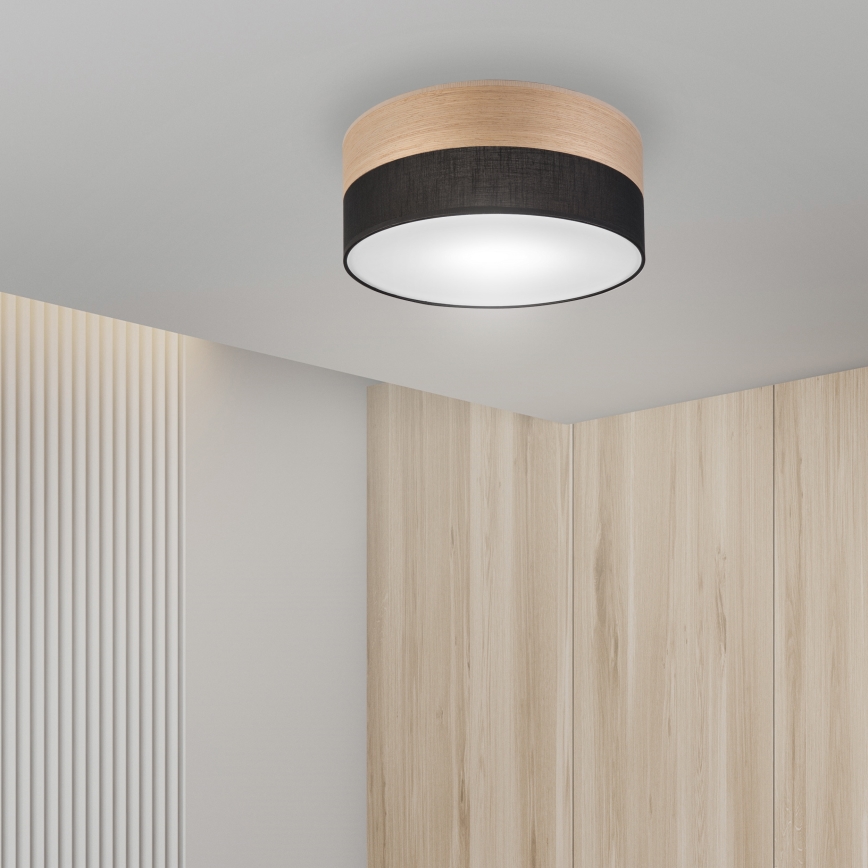 Taklampa SIRJA WOOD 1xE27/15W/230V diameter 35 cm svart/ek